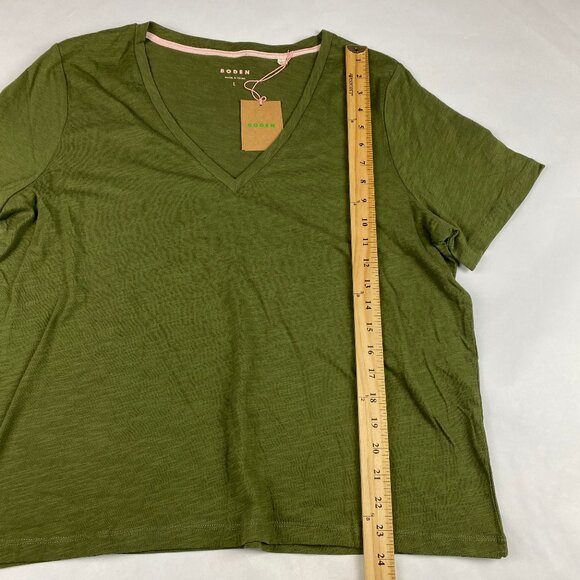 NWT Boden V-Neck T-Shirt Women's Size Large Green 100% Cotton - Picture 8 of 10